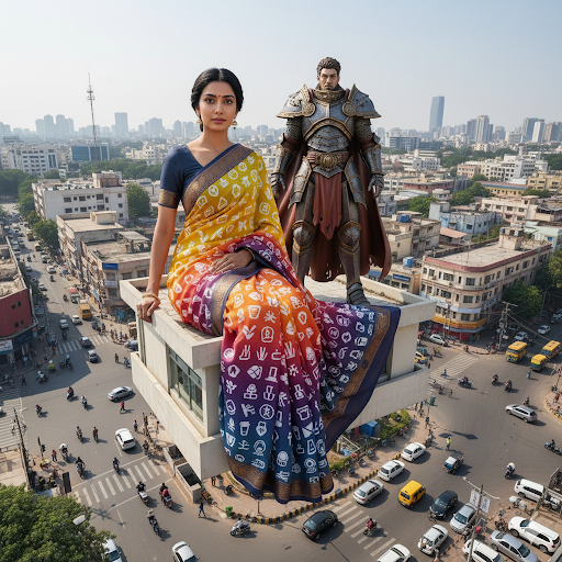 Hyper-Realistic Cinematic Giant-Scale Fashion Rooftop Scene