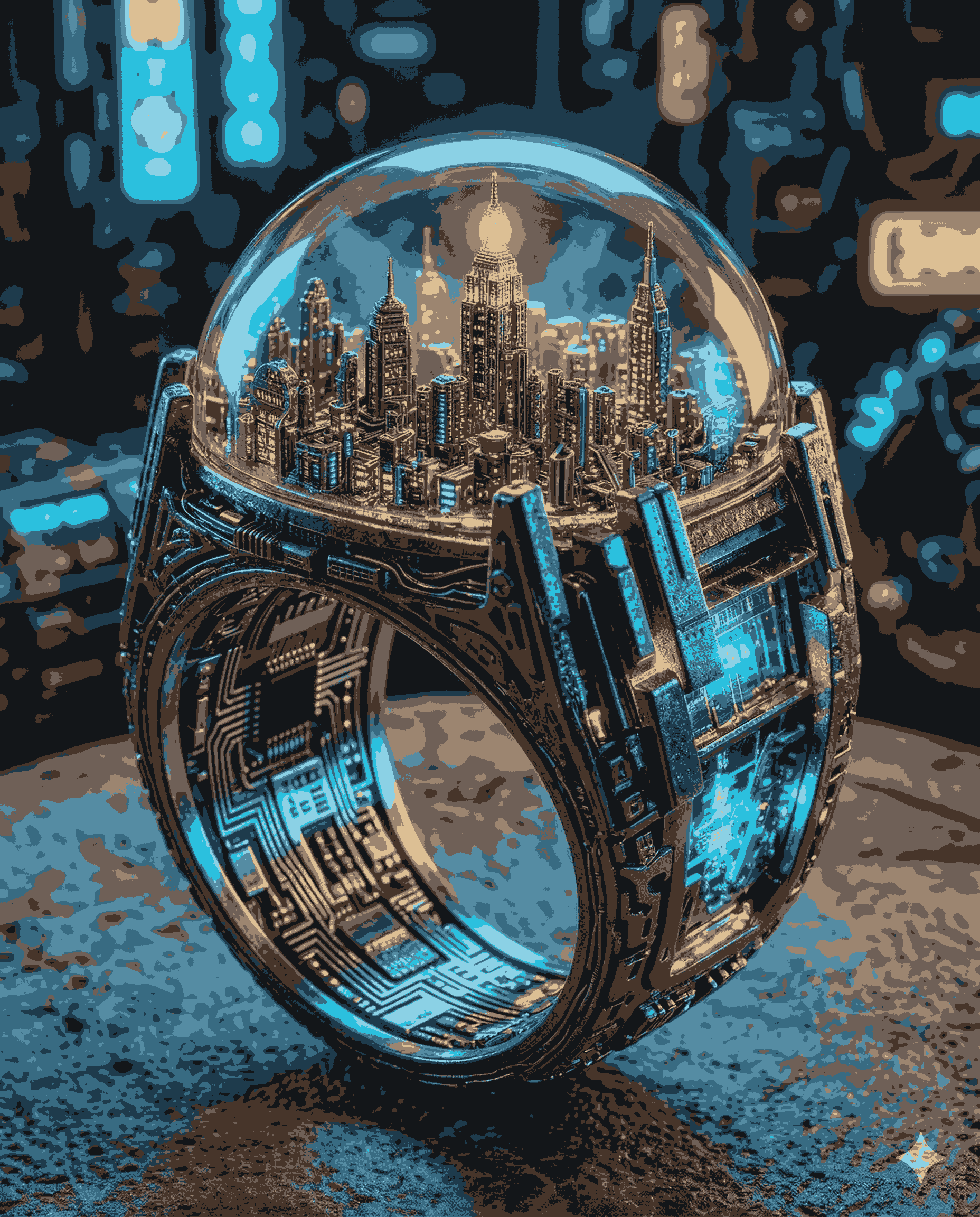 Cyberpunk Miniature City Resin Ring - Ultra HD Macro